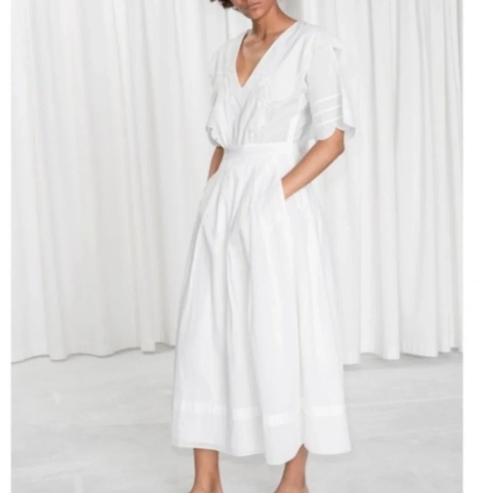 & Other Stories Palm Embroidered Scallop Dress - Picture 5 of 16